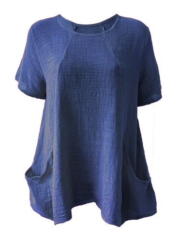 Damas Bolsillo Lateral Prenda para el torso Italiana Mangas Cortas Dobladero Hanky Túnica Camisa de Verano - Imagen 9 de 9