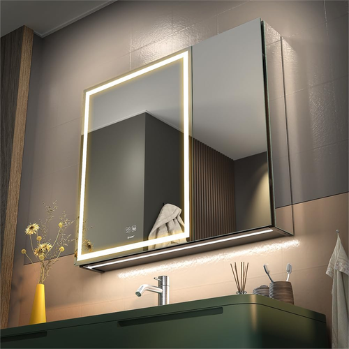 LED Lighted Bathroom Medicine Mirror Cabinet with Sockets & Usbs, Anti-Fog Dimma