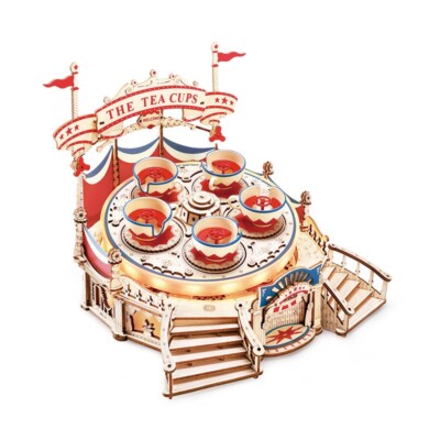 ROKR 3D-Holz-Puzzle Tilt-a-Whirl / Karussell / Walzenbahn im Vergnügungspark