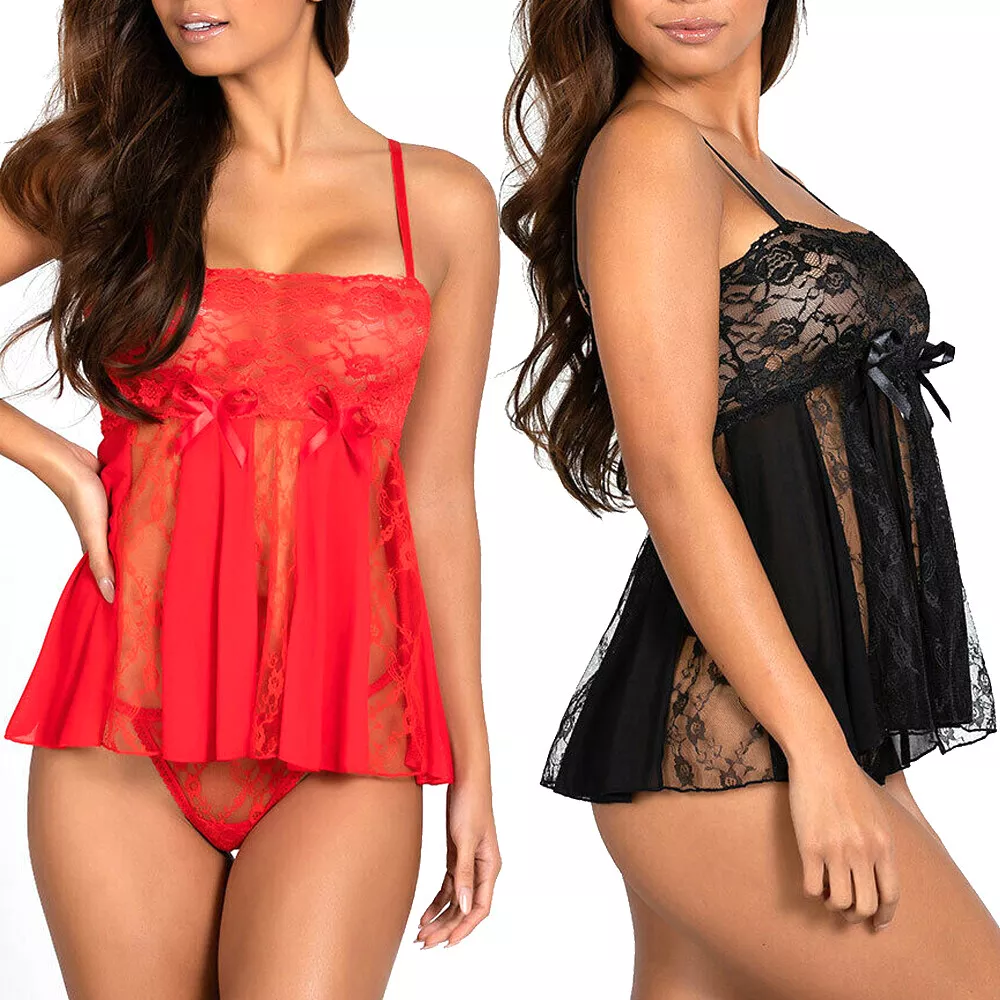 Sexy-Lingere For Womens Lace See Through Babydoll Honeymoon Sleepwear  G-String