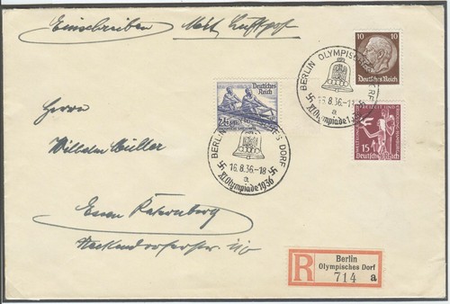Germany Olympic Games Berlin 1936 Reg. cover Olympic Village Closing Day 16.8.36