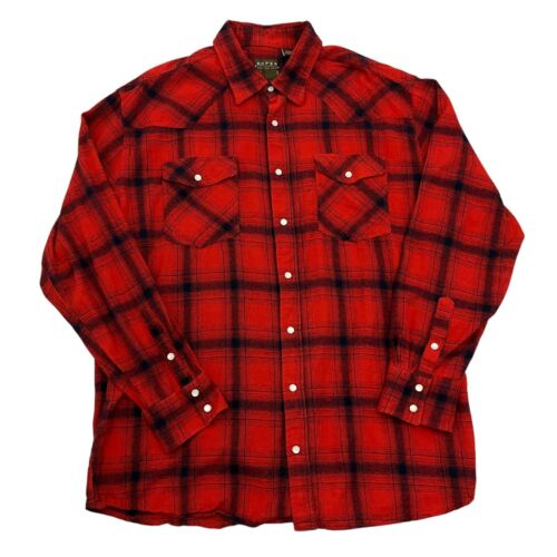 Roper Flannel Western Shirt Pearl Snap Check Red Mens XL Long Sleeve Cowboy