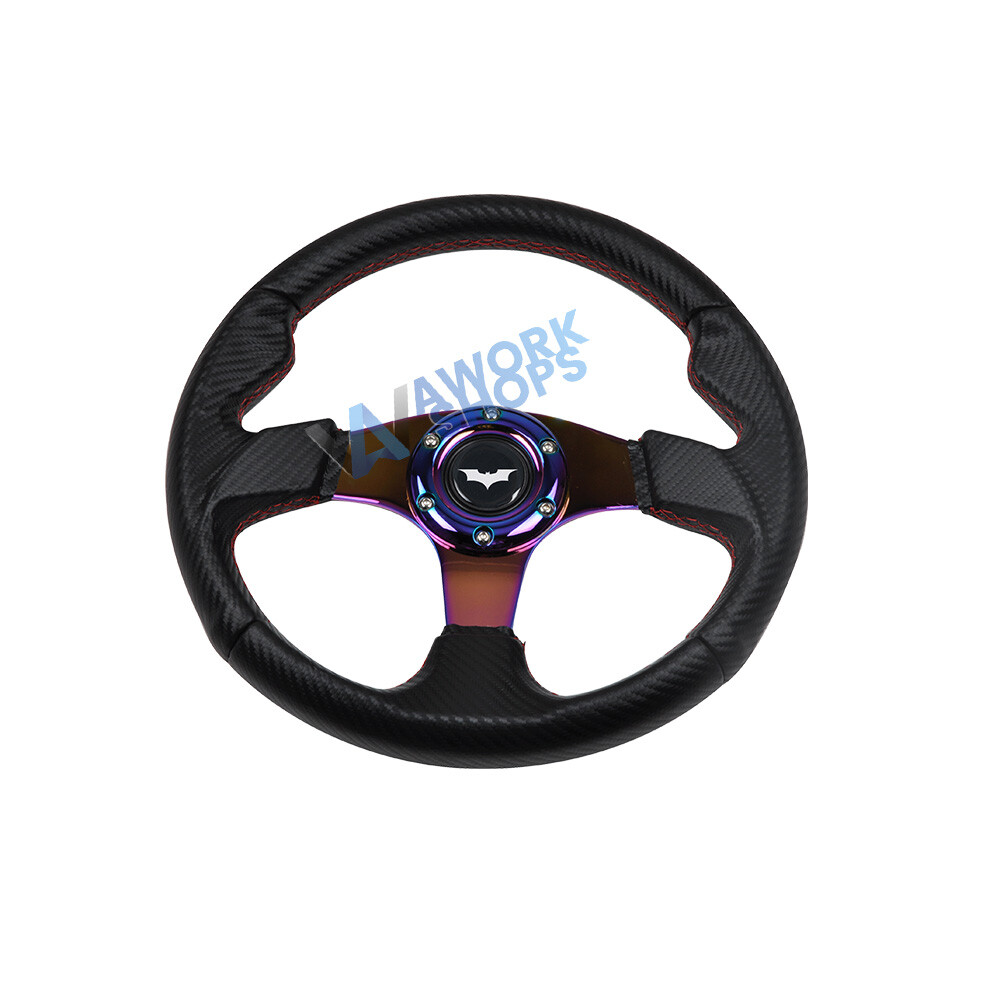 JDM 6 Hole Bolt 320mm Carbon Look Racing Steering Wheel W/ Batman ...