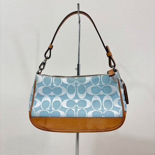 COACH Signature Blue Accessory Pouch Bag 6094 Mini Shoulder Handbag Blue Japan - Picture 3 of 8