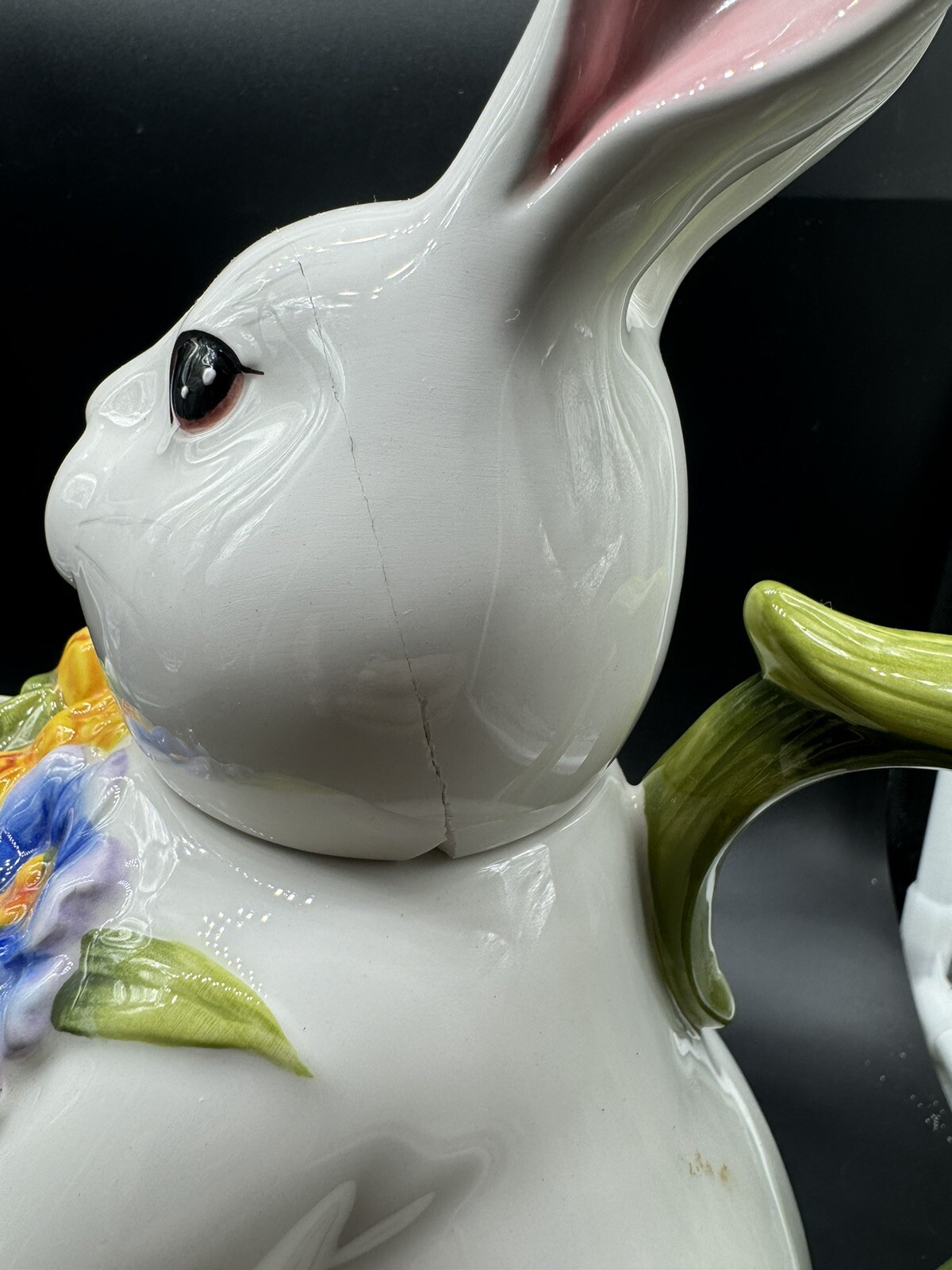 Harry & David Spring Easter Teapot Pitcher Bunny Rabbit Flowers 11" 2007