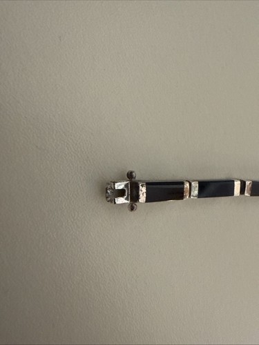 SU Signed Black Onyx Modernist Geometric Sterling Silver Link Bracelet 7 1/2” - Picture 6 of 24