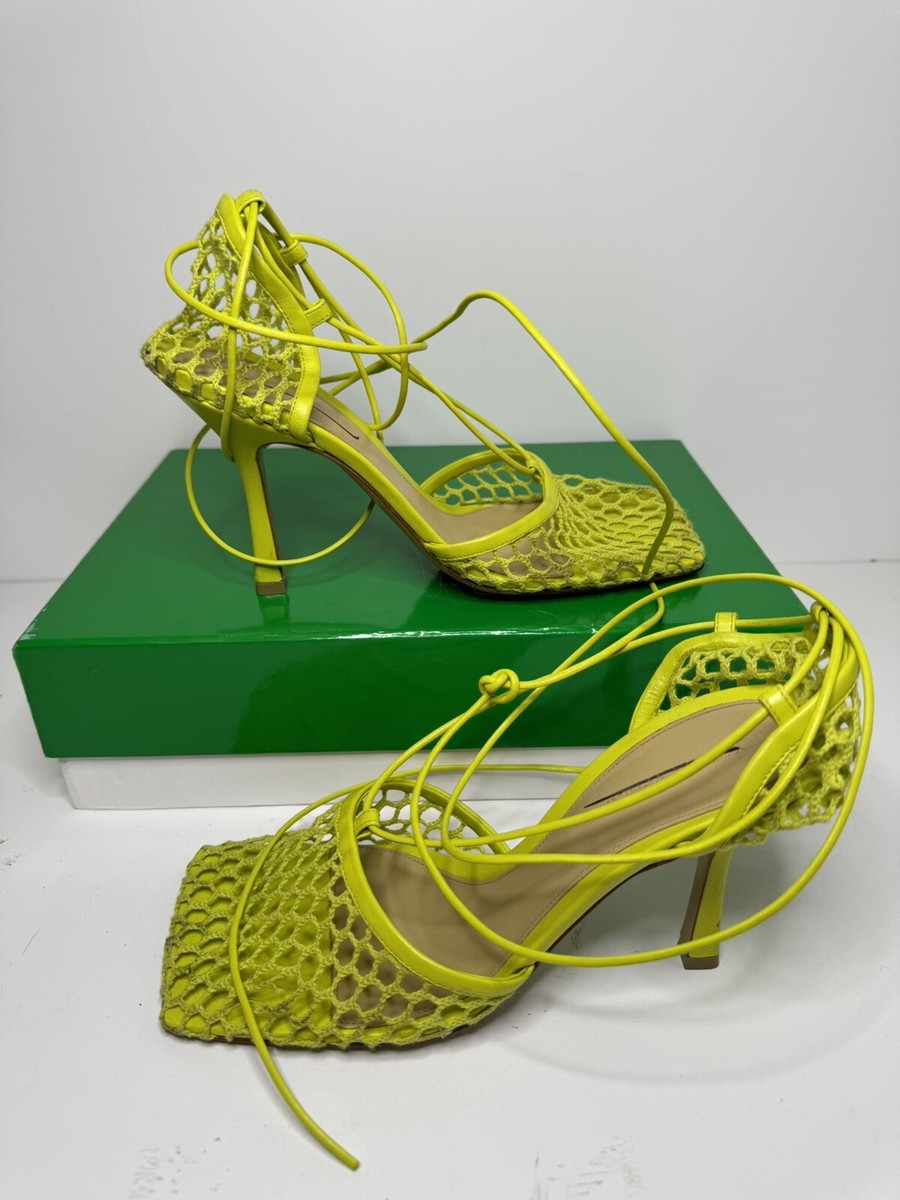 パンプス BOTTEGA VENETA Women Sandals 708882V28N0 4615 GREEN Bottega Veneta Kelly Green Crochet Square Toe Sandals - Foxy