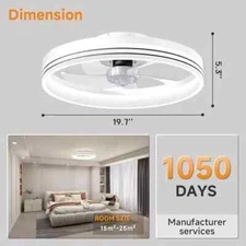 NEW VOLISUN White 19.7in Low Profile Bladeless Ceiling Fan W/Light & Remote WIFI