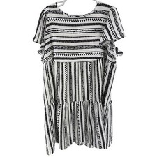 Emery Rose Black and White Floral tiered plus size babydoll dress 3X lightweight