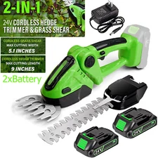 24V Hedge Trimmer & Cordless Grass Shear-2 in 1 Handheld Grass Trimmer 2 Battery
