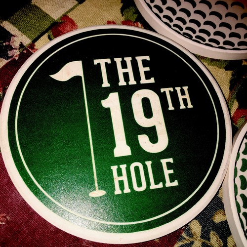 19th HOLE Golf 4 Coasters Buxton Holiday Gift Set Ceramic Cork Base - Picture 2 of 6