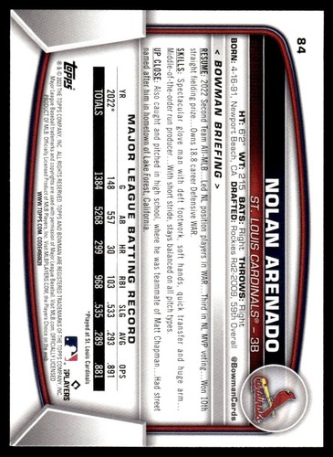 2023 Bowman Nolan Arenado St. Louis Cardinals #84 - Picture 2 of 2