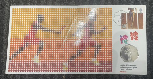 ATHLETICS TRACK - LONDON 2012 OLYMPIC 50p COIN AND STAMP COVER