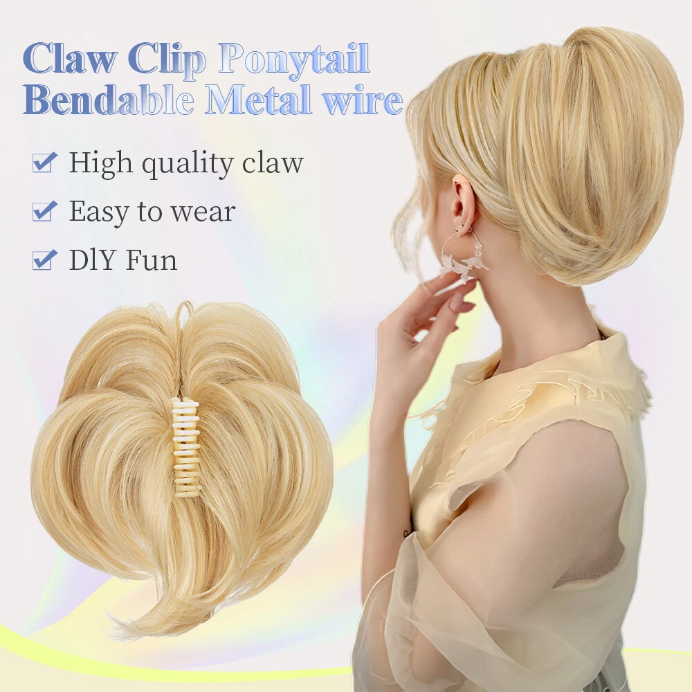 Bendable Claw Jaw Clip on in Messy Bun Ponytail Hair Piece Extension Updo Hair - Picture 3 of 26