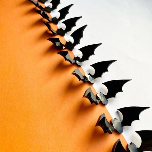 12PCS 3D Acrylic Black Bat Cake Toppers for Happy Halloween Cake Decorations - Picture 6 of 6