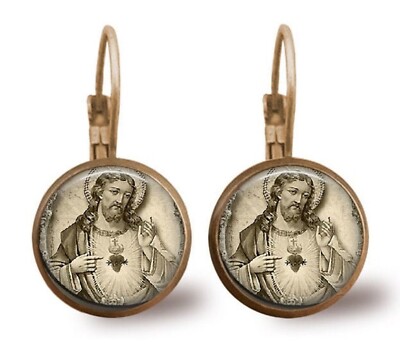 Jesus Christ Earrings, Sacred Heart Leverback Earrings, Catholic