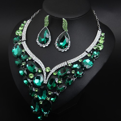 Fashion Flower Women Statement Necklace Earring Crystal Jewelry Set Bridal Gifts - 第 326/661 張圖片