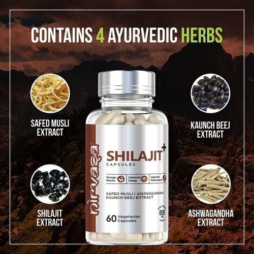 Shilajit Caps (800 mg) with Safed Musli, Ashwagandha | Pure Ayurvedic Supplement - Picture 6 of 9