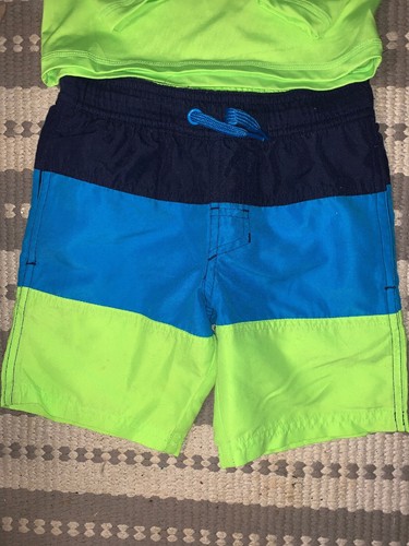 CAT & JACK Boys Long Sleeve Swimsuit With Trunks Neon Green Size XS (4/5) 👣kh1 - Picture 2 of 7