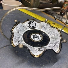 Vintage  MCM Smoked Glass Art Deco  Roman  Gladiator Handled Serving Dish