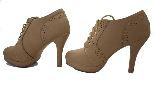 Women's Top Moda Beige 4"in High Heel Closed Toe Ankle Platform Shoes Size 6 - Picture 5 of 9