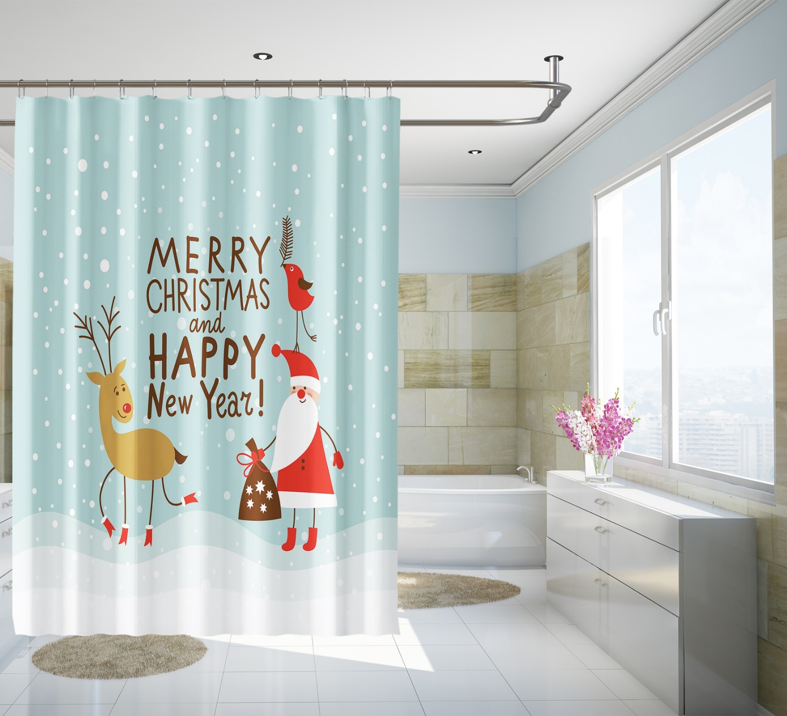 3D Santa Claus 66 Shower Curtain Waterproof Fiber Bathroom Home Windows Toilet Popularna wyprzedaż