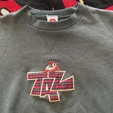 Vintage 90's Taz Looney Tunes Crewneck Sweatshirt L Made in USA Green 