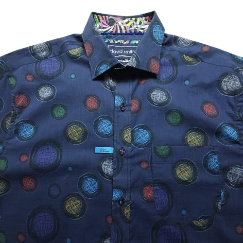 David Smith Men Shirt Large Blue Multi Color Spheres Polka Dots Art Classic Fit - Picture 4 of 24