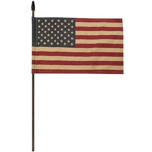 Teastained American Flag On 18" Stick - Picture 1 of 1