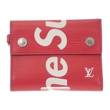 Cartera compacta LOUIS VUITTON Supreme Chain cuero Epi doble pliegue roja para hombre ISY