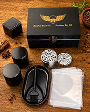Herb Grinder Stash Box Set Rolling Tray Storage Jars Smell Proof Bags Gift Kit