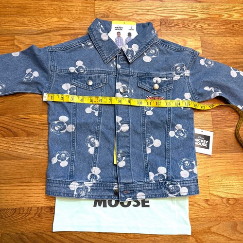 Disney Mickey Mouse Kid Boys 5 Blue Printed Denim Jacket T-shirt 2-piece Set New - Picture 2 of 10