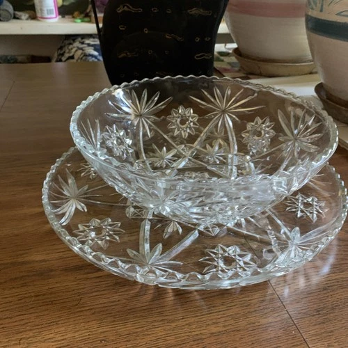 Vtg Anchor Hocking Serving Bowl and Torte Serving Tray Plate EAPG Star of David