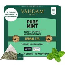VAHDAM, Pure Mint Herbal Tea 100 Pyramid Bags 100 Count Pack of 1