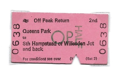 1982 Queens Park - Sth Hampstead 2nd 1/2 Off Peak Return Railway Ticket BR BRB (M)