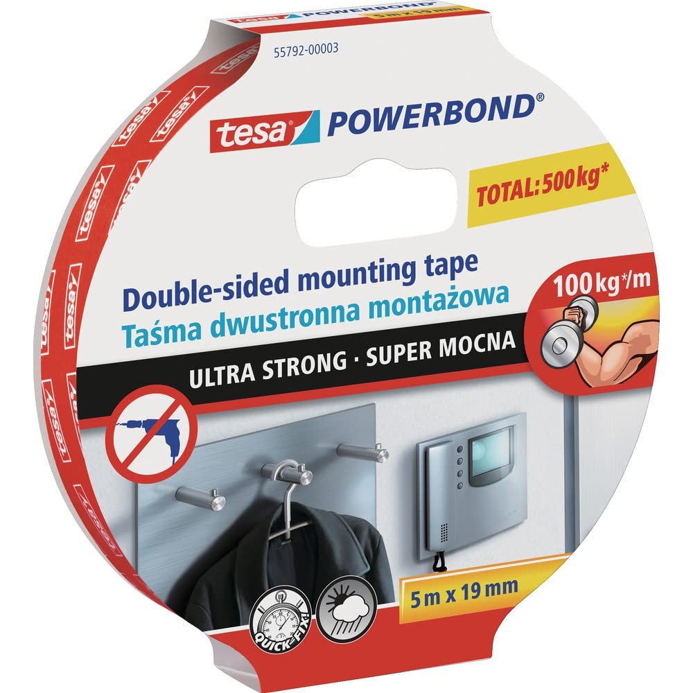 tesa UK Powerbond - Nastro biadesivo in schiuma ultra resistente, 5 m x 19 vdEV