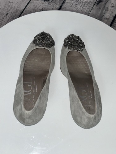 SCARPE DÉCOLLETÉ ATTILIO GIUSTI LEOMBRUNI AGL GRIGIO SCAMOSCIATO PERLINE TACCO FIORE TG 6,5 - Foto 7 di 8