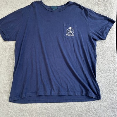 Polo Ralph Lauren Mens XL Navy Blue Voyage Ship Graphic Pocket T-Shirt Cotton