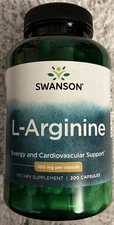 200 Caps Swanson L-Arginine 500 mg 1X 200 Caps Blood Flow Circulation + Bonus