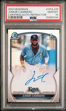 2023 1st Bowman Chrome Prospect Auto Junior Caminero Refractor /499 RC PSA 10