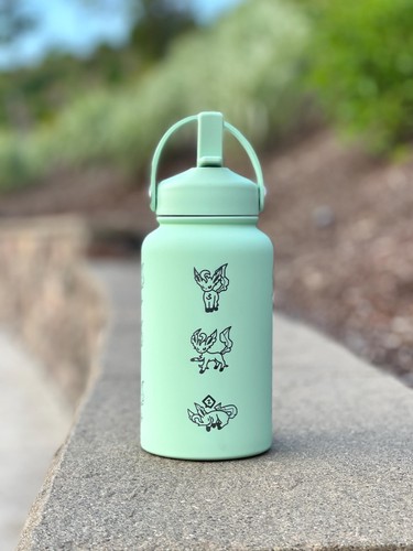 Leafeon Water Bottle Engraved Coffee Tumbler Razor Leaf & Flower Crown Costume - Picture 4 of 11