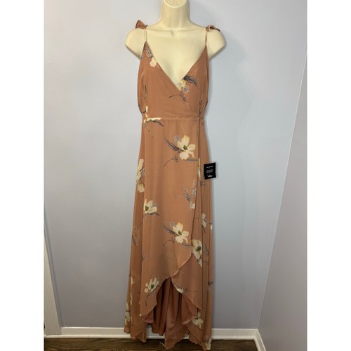 Lulu's All Mine Rusty Rose Floral Print High-Low Wrap Maxi Dress Wedding Guest L