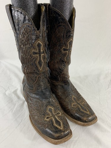 CORRAL #A1978 Square Toe Western Cowboy Boots w/Crucifix Cross+Wings Mens 10.5 D