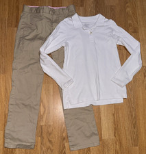 Lot of 2 School Uniform items Cat  Jack Tan Pants  Lands End White Polo Size 8