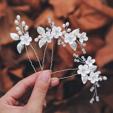 Flower Bridal Hair Pins Pearl Bride Wedding Hair Accessories Rhinestone Hair Pie