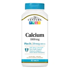 21st Century Calcium Plus D Tablets 1000 mg Bone Health Support 90 Count