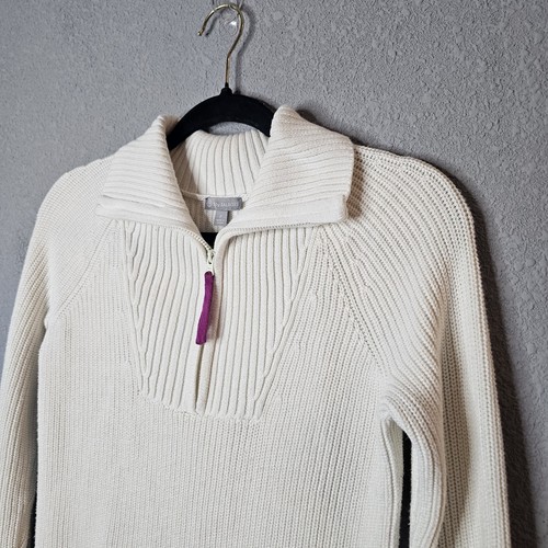 T by Talbots Petite Womens PS Polo Sweater Quarter Zip Stripe Preppy Academia - Picture 2 of 10