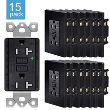 15AMP GFCI Outlet Receptacle Tamper Resistant - ETL Listed Black GFI TR WR 15PCS