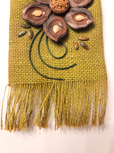 Burlap & Seed Flowers Floral Wall Hanging Tapestry Retro Boho 18"L - Picture 5 of 6