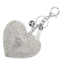 Rhinestone Keychains for Women Cute Bling Heart Purse Charm White-White